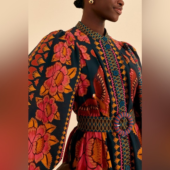 NWT Farm Rio Teal Ainika Sparkle Puff Sleeve Mini Dress - Size M - Picture 2 of 10